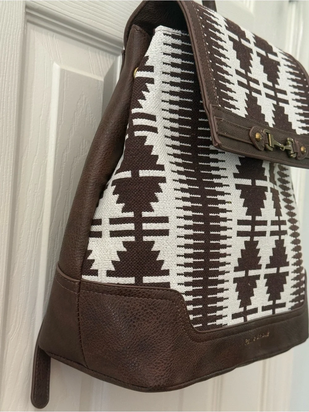 NWT Rein & Bridle Western Aztec Backpack Tote Brown White Southwest Bag